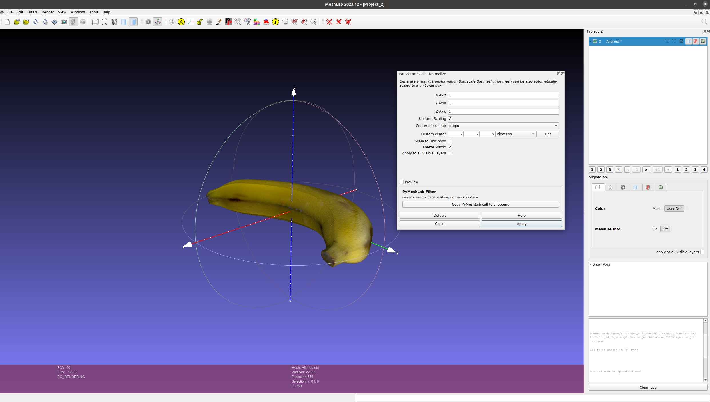 Set Scale in MeshLab